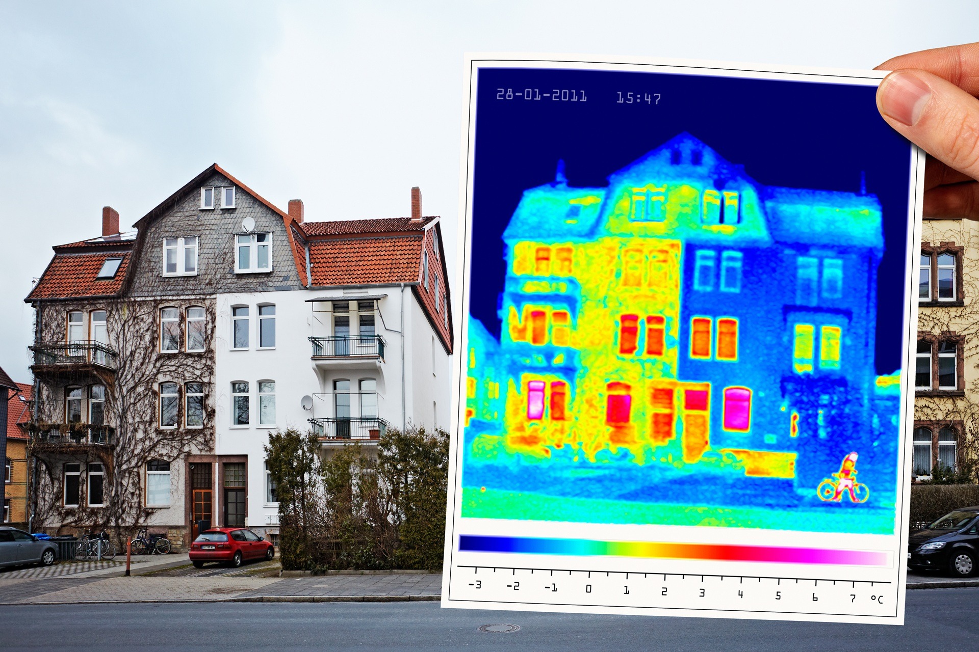 Thermografieaufnahme bei Wärmepumpe Mietshaus Erfurt