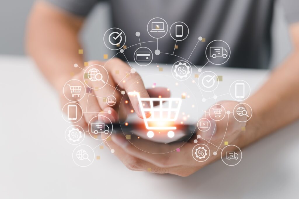 Digitale Einkaufsfunktionen auf Smartphone visualisiert | Software Musikfachhandel